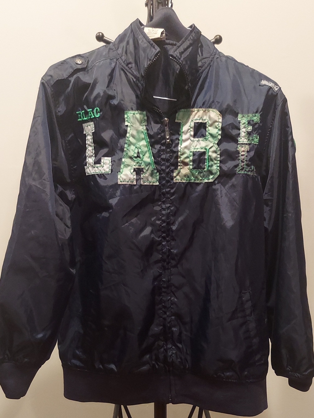 Men's Black Bomber Jacket with Green Appliqué Blac Label